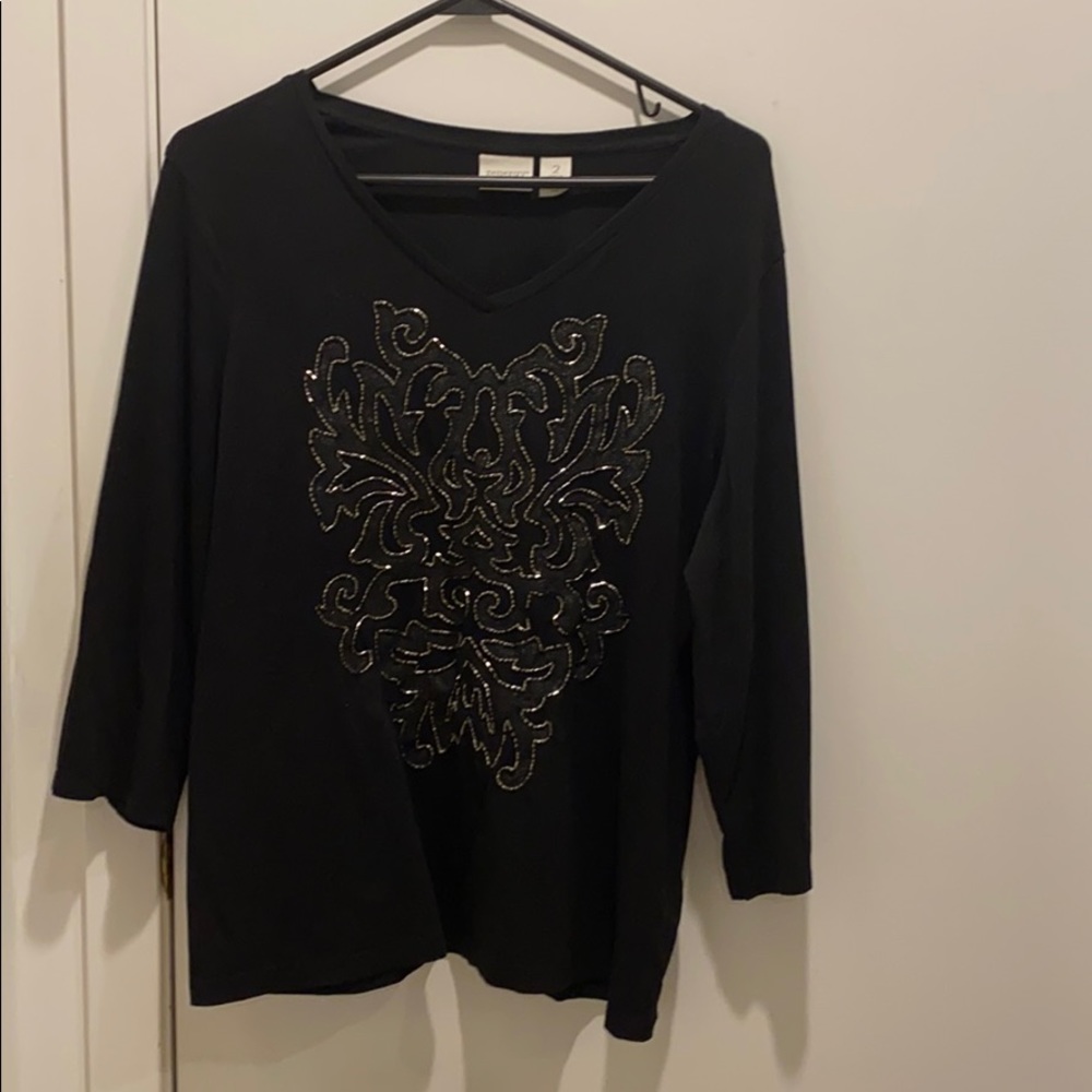 Zenergy by Chico's black long sleeve beaded top